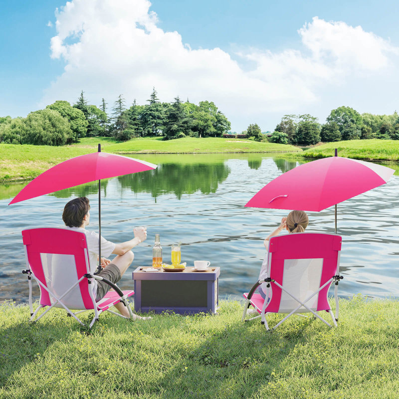 1 PCS Portable Beach Umbrella Chair with Hexagonal Parasol Comfy Armrest Breathable Seat Pink, 1, Pink