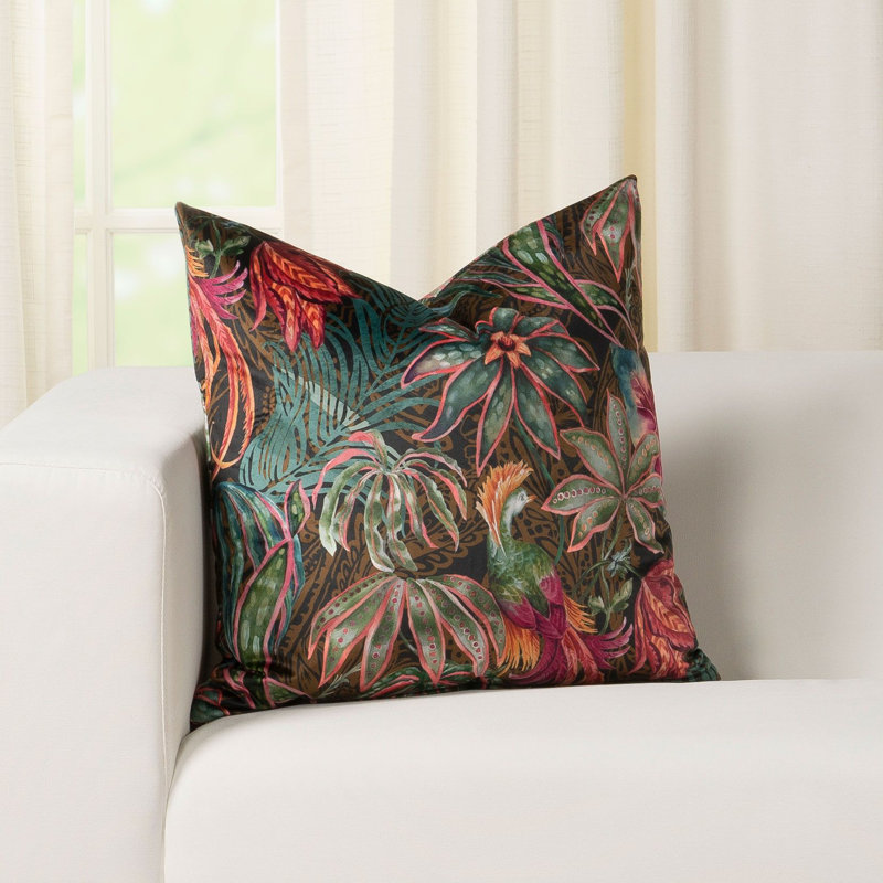 Floral Print Velvet Throw Pillow, Square 29", Les Plumes, Polyester