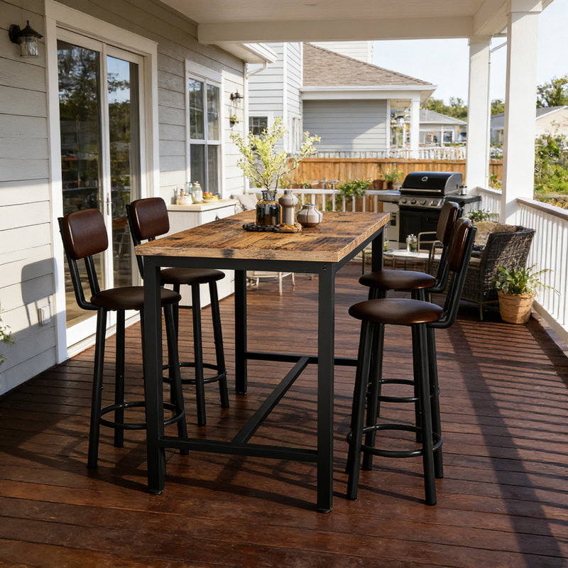 Enchantyd 5 Piece Kitchen & Dining Room Set with 4 Stools, Rustic Brown, Black