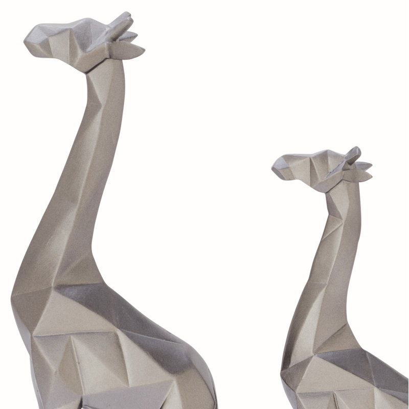 CosmoLiving by Cosmopolitan Gold Polystone Giraffe Sculpture Set of 2 12", 15"H, Silver