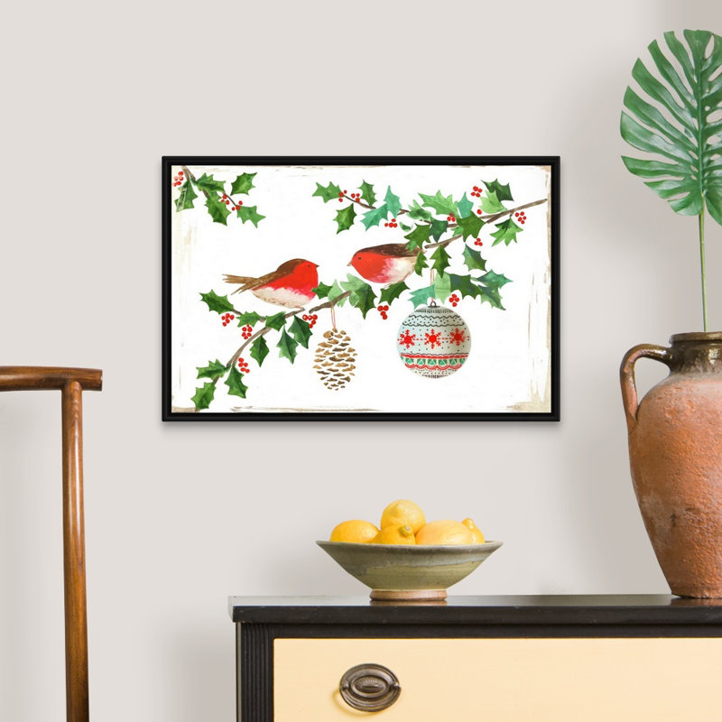 Oiseaux rouges, reproduction d’art sur toile, Cadre noir, H 18 po x l 26 po x P 1,75 po