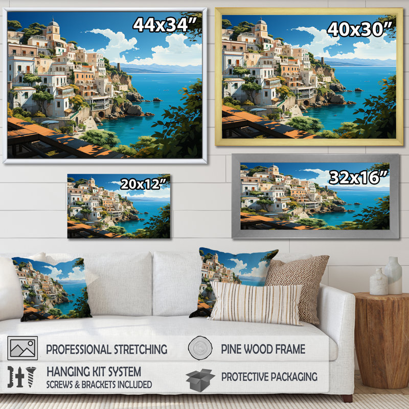 Capri, Italie, paysage côtier, rêve III - Italie, art mural paysage, Toile tendue, H 28 po x l 60 po x P 1,5 po