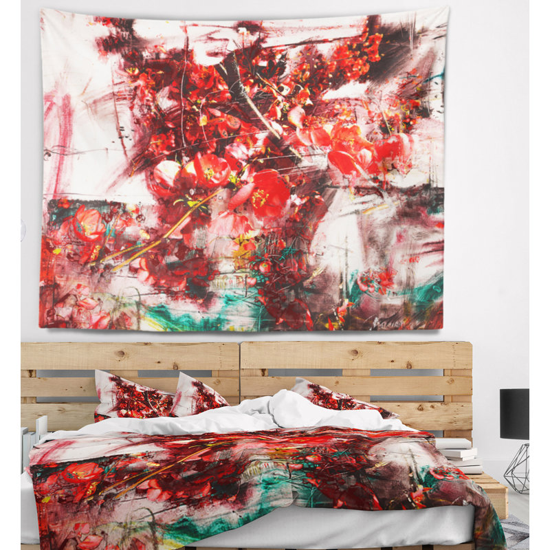 Tapisserie d’arrière-plan abstrait fleurs rouges, H 68 po x l 80 po