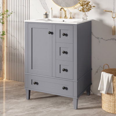 Meuble-lavabo autoportant de 24 po avec lavabo et tiroirs en céramique Birtz