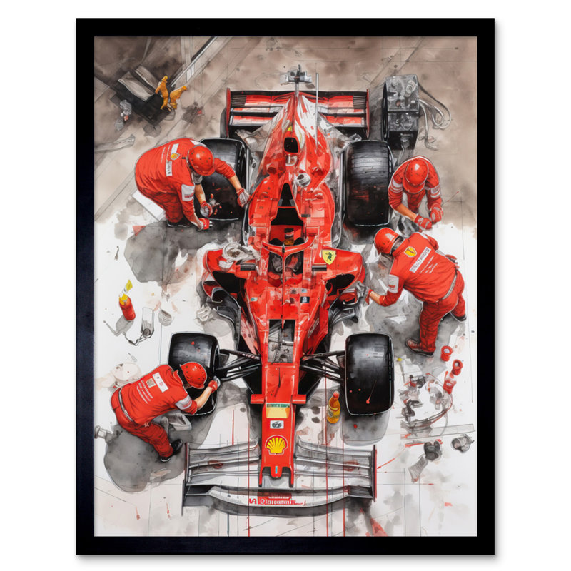 Grand Prix Race Car Wheel Change Aerial Shot - Single Picture Frame Print