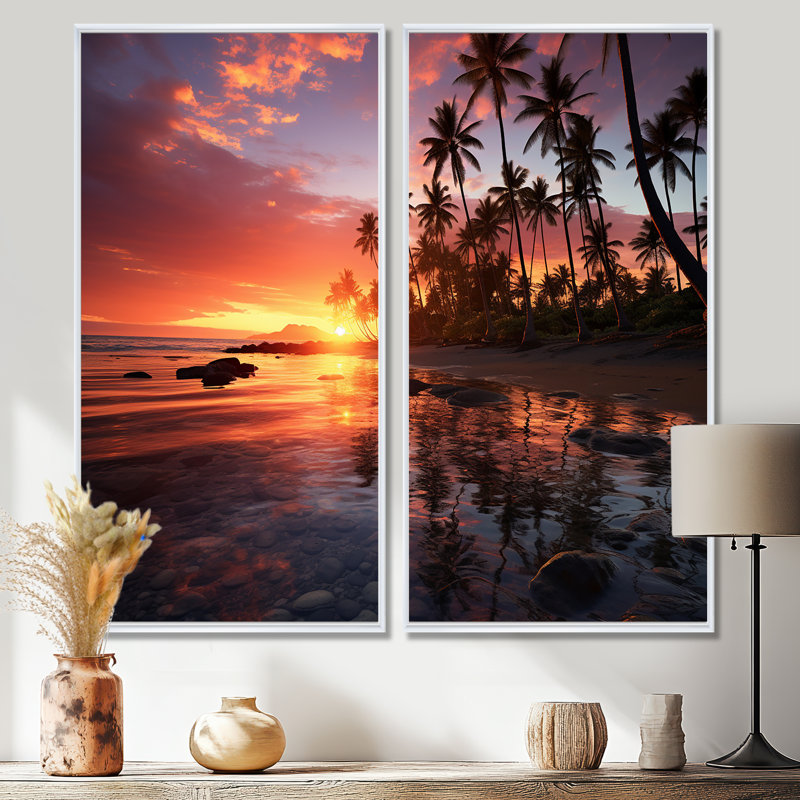 Hawaii Hawaiian Sunrise - Art mural moderne, H 32 po x l 32 po, Impression encadrée flottante, Blanc