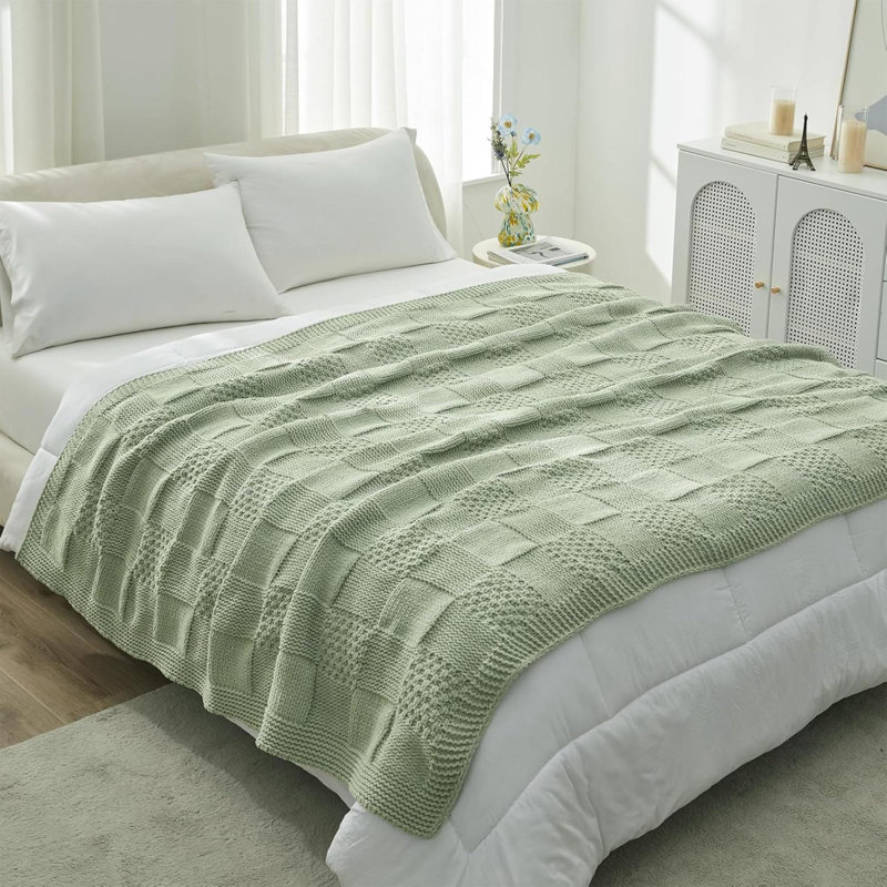 Jeté à carreaux en chenille pour canapé, Vert sauge, L 0,75 po x l 60 po