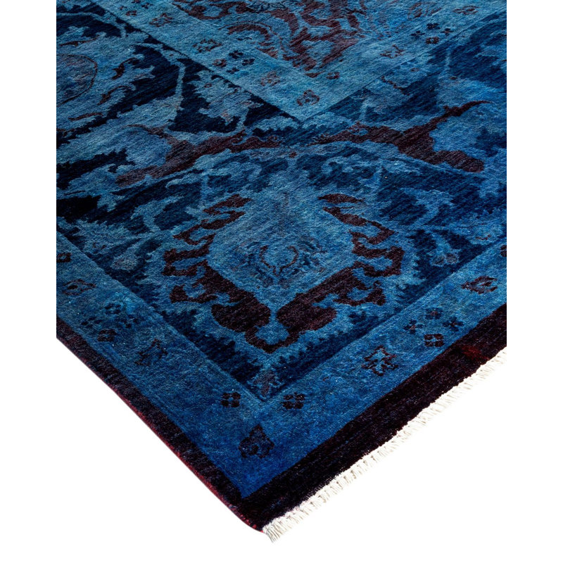 Tapis bleu noué à la main de conception unique Holsworth - bleu