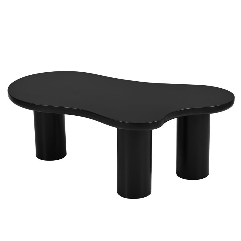 Black Coffee Table, 44'' X 25.9'', 1.5'' Thick. Cream Style, 3 Legs, Easy Install, Round Edge For Living Room Interior