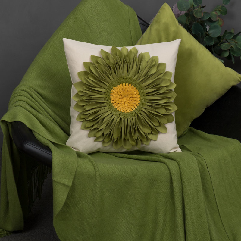  Housse de coussin décoratif à motif floral Appliqued, Vert banane / beige