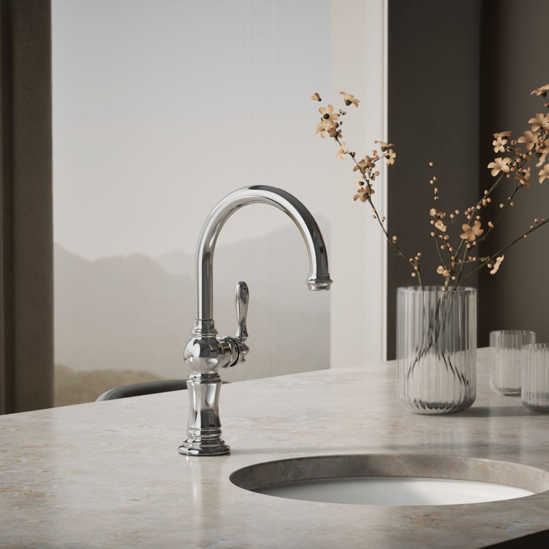 Artifacts® Single-Hole Bar Faucet with Supply Lines, Polished Chrome