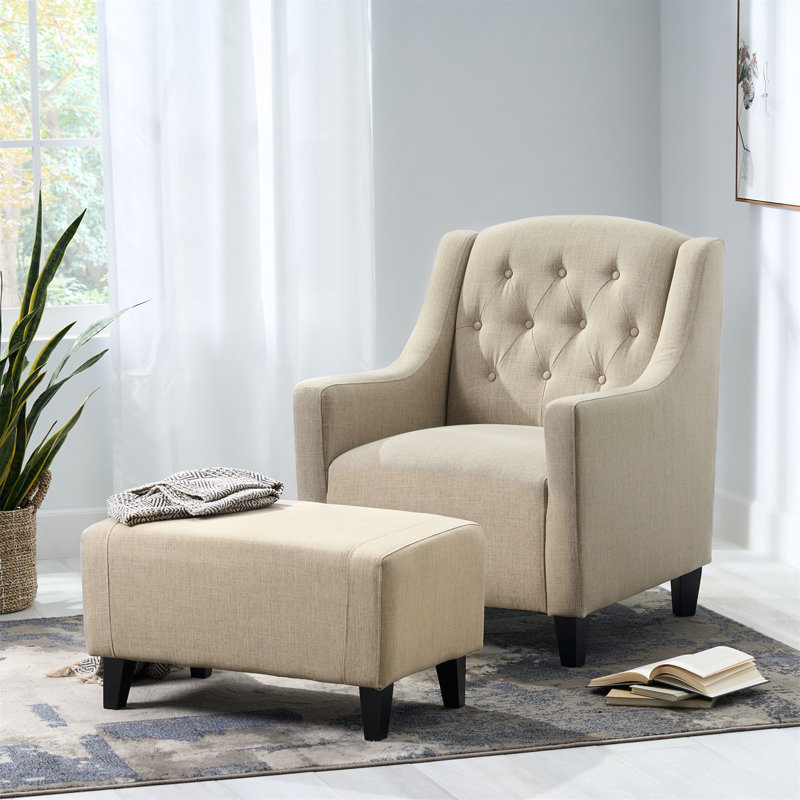 Ensemble de fauteuil et repose-pieds Accent, capitonnage à oreilles, tissu beige
