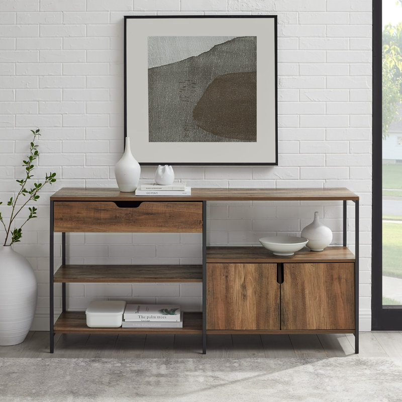 Aaric Unfinished TV Stand for TVs up to 65", Rustic Oak