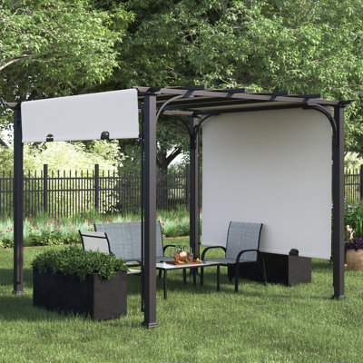 SUNJOY Meadow 10 x 10 ft. Pergola, Outdoor Patio Brown Steel Classic Frame Pergola with Retractable White Canopy Shade for Backyard
