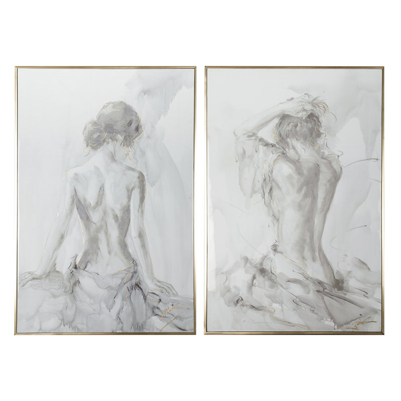 "Gray", figure féminine 2 croquis encadrés sur toile