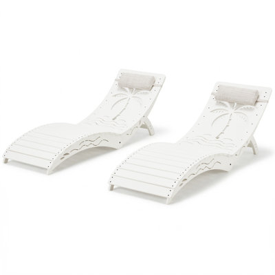 Chaise longue d'extérieur pliable en PEHD pour piscine - ensemble de 2, blanc