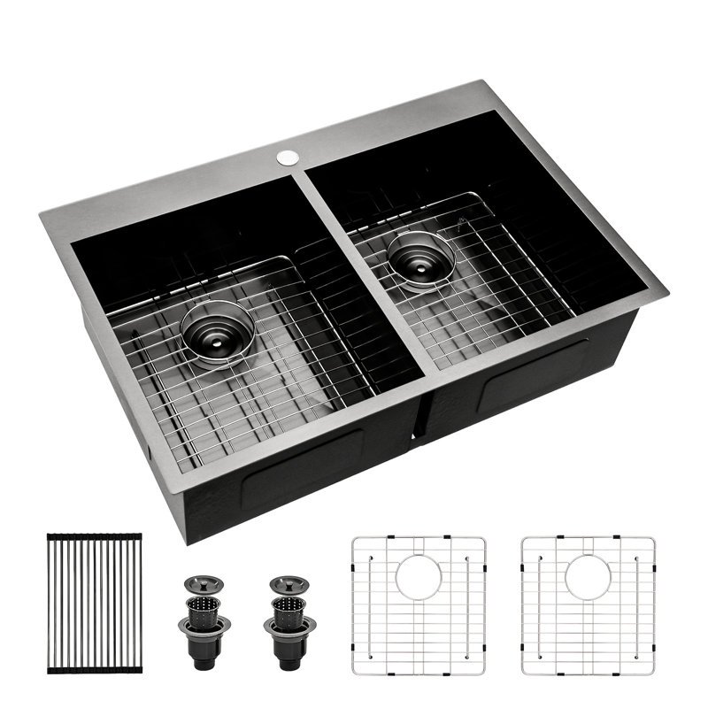 18 Gauge Stainless Steel Double Bowl Kitchen Sink - 33"X22" Gunmetal Black, User- For Package Included