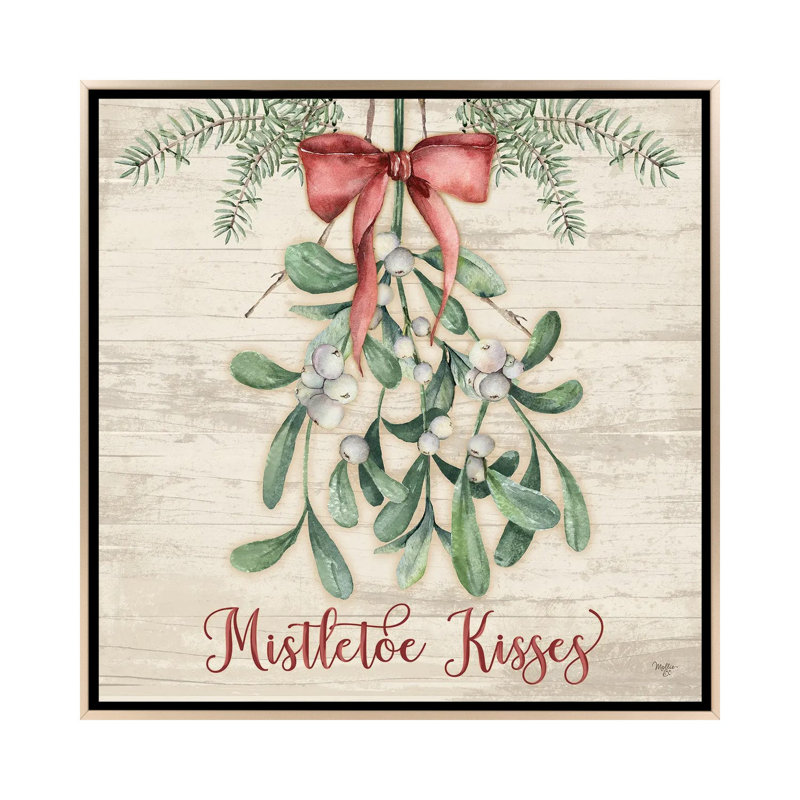 «Mistletoe Kisses», reproduction d'art sur toile encadrée, H 37 po x l 37 po, Champagne