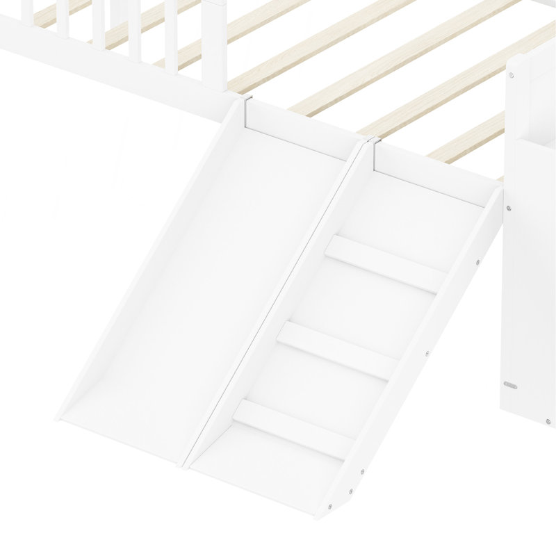 Structure de lit simple avec tablette de rangement, structure de lit en bois avec glissière et échelle, lit plateforme simple avec garde-corps, aucun sommier requis, assemblage facile