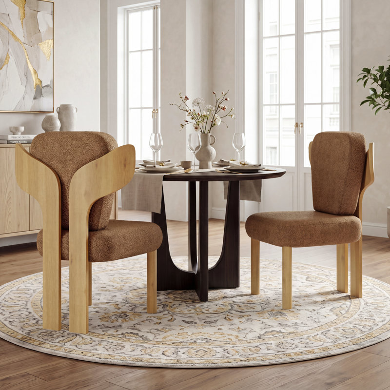 Chaise d'appoint rembourrée avec pieds en bois Brayden (ensemble de 2), Orange, Bois naturel