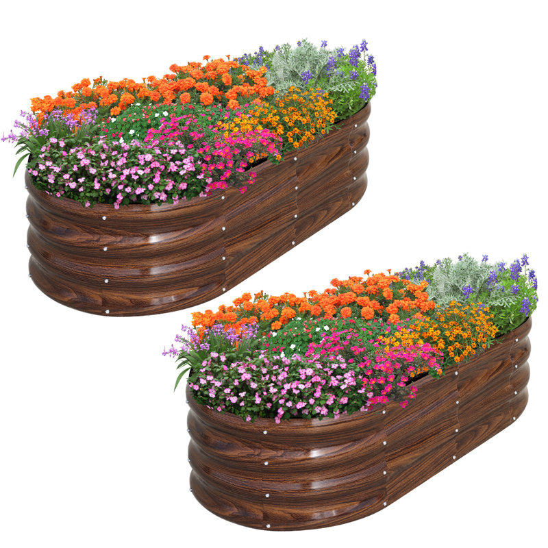  12" Tall 4x2 ft Module Metal Raised Garden Bed(2 Pcs), Brown