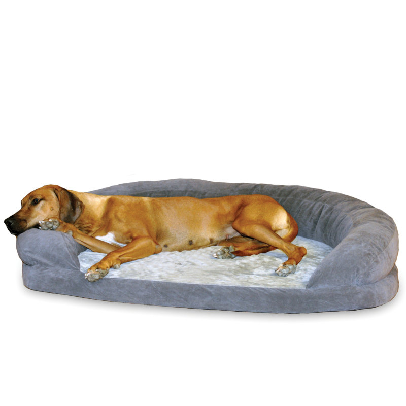 Lit orthopédique pour chien avec traversin, Grand (l 40 po x P 33 po x H 9,5 po), Velours gris