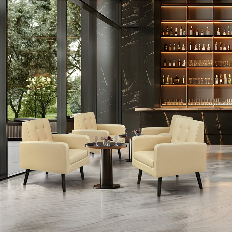 Fauteuil moderne en similicuir capitonné, Beige