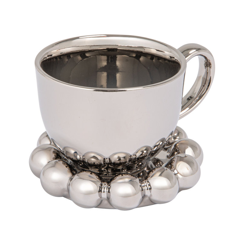 Stoneware Mug With Ball Edge Saucer