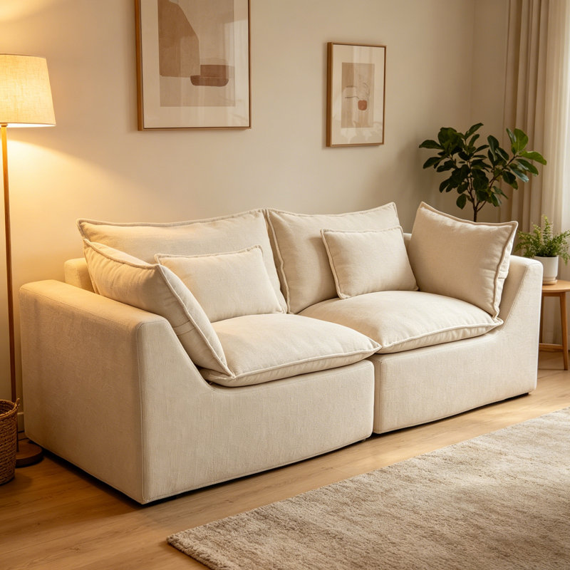 Canapé modulaire surdimensionné en tissu Largeur Cloud, siège large et profond True Relax, Tissu blanc antique, Blanc ancien