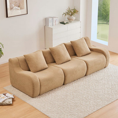 Canapé désossé, tissu 3 pièces en peluche de haute qualité, conception antidérapante, conception épurée sans accoudoirs incurvés, éponge haute densité 32D