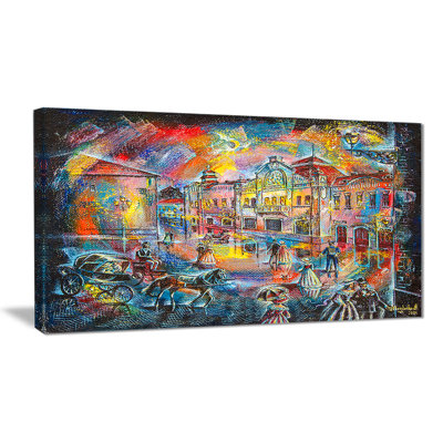 Night City with People Cityscape - impression sur toile tendue