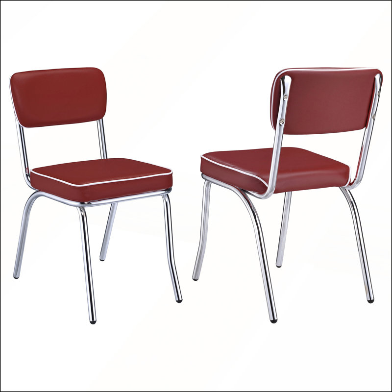 Chaises d'appoint rembourrées rouges et chromées de style rétro (ensemble de 2), parfaites pour les salles à manger et les bars rétro