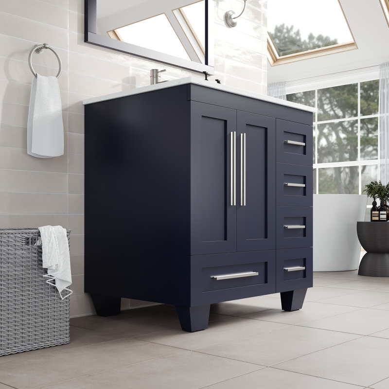 Loon 30 In. Blue Single Sink Bath Vanity With Carrara Quartz Top And Undermount Porcelain Sink, Blue