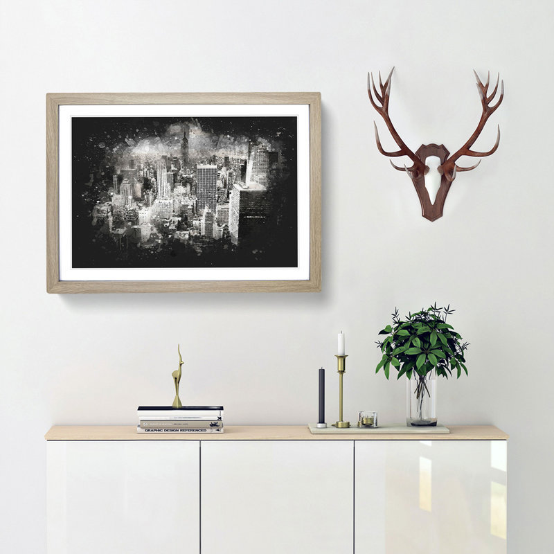 A New York Skyline - Picture Frame Graphic Art Print, 45cm H x 63cm W x 2cm D, Oak Framed