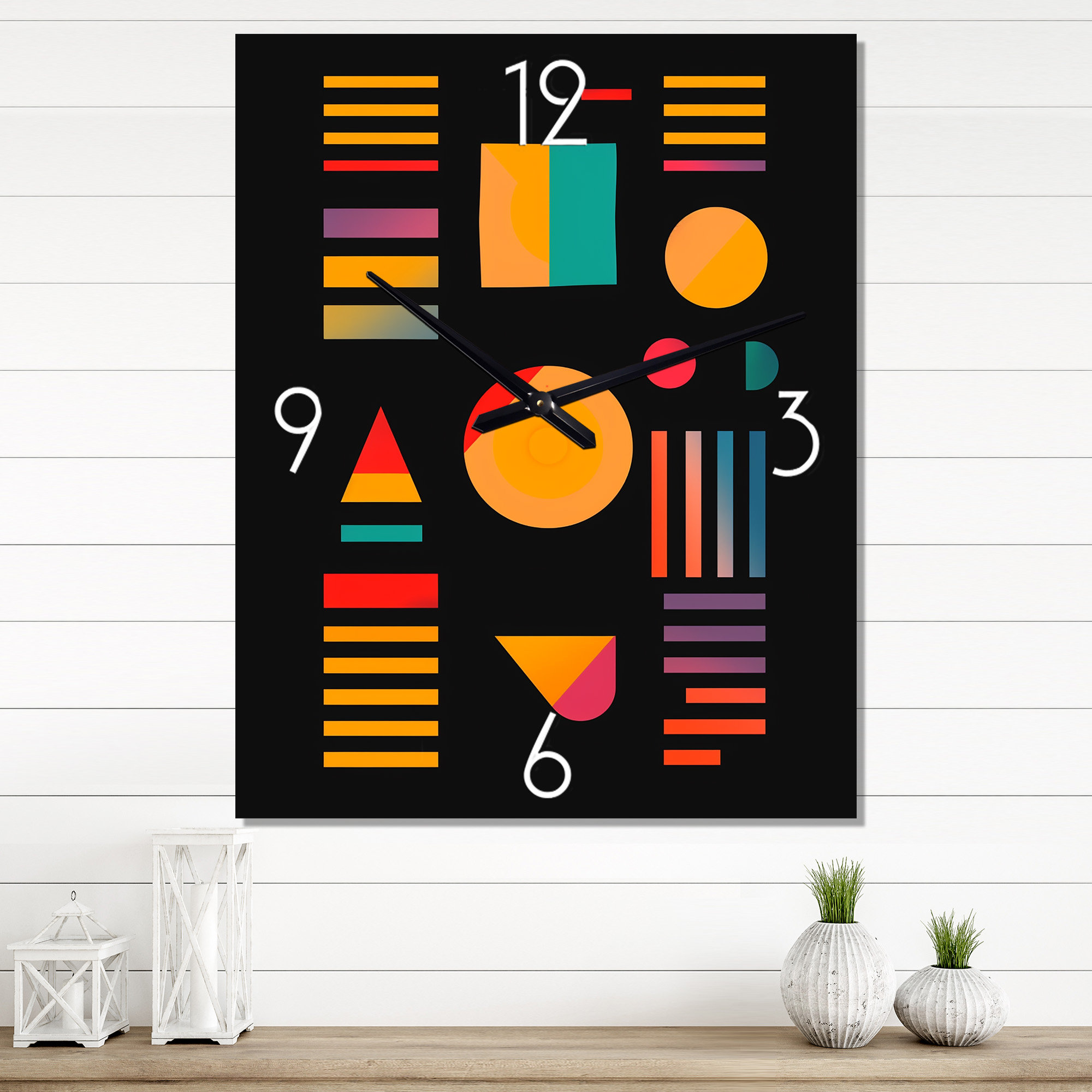 Design Art Retro Geometric On Black I - Abstract Modern Wall Clock ...