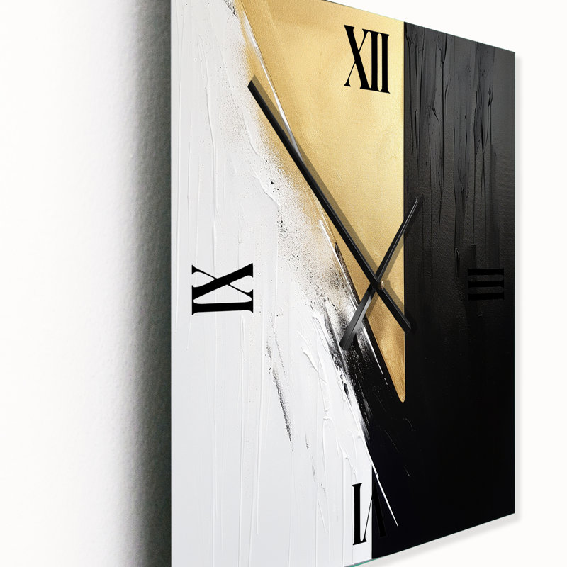 Minimal Joy en noir et or IV - Peinture abstraite horloge murale, H 40 po x l 30 po x P 1 po