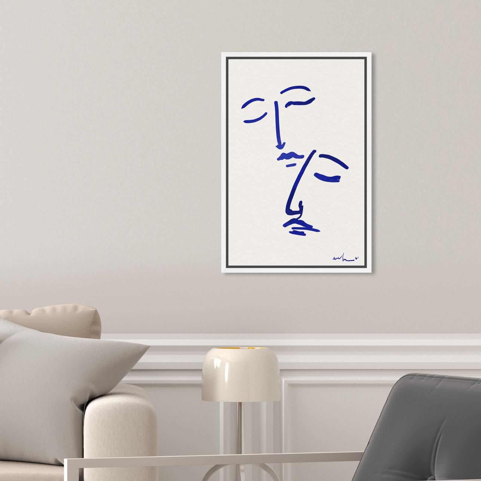 Abstract Couple Blue And White by Oliver Gal, 16" H x 11" W, White