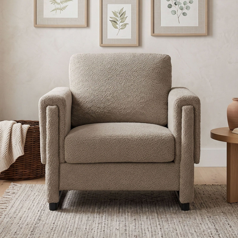 Fauteuil d'appoint rembourré à accoudoirs carrés, Brown
