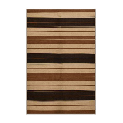  Washable Sand Dark Brown Striped Area Rug
