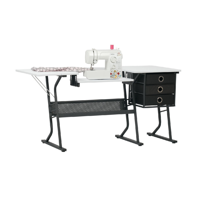 Sewing Table With Storage Drawers And Large Lower Shelf, Black And White, 24"D X 60"W X 29"H
