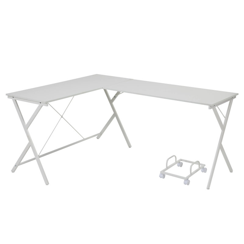 L-shape White Dressing Desk With Stable Metal Frame And Functional Top Space Computer Table Support, White