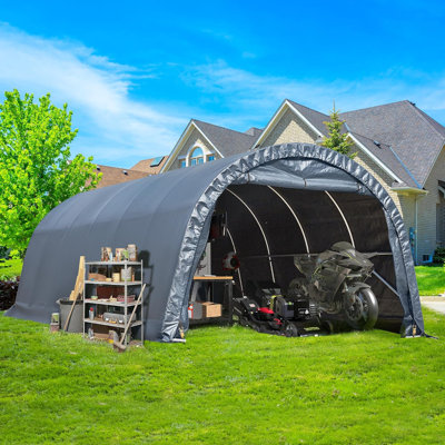 Abri d'auto robuste 12 x 24 pi, garage portatif avec cadre en acier et toit rond, auvent anti-neige pour voiture, camion, bateau