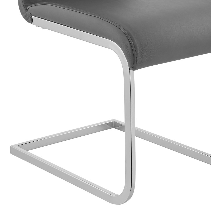 Modern Gray Faux Leather Side Chair with Chrome Metal Frame