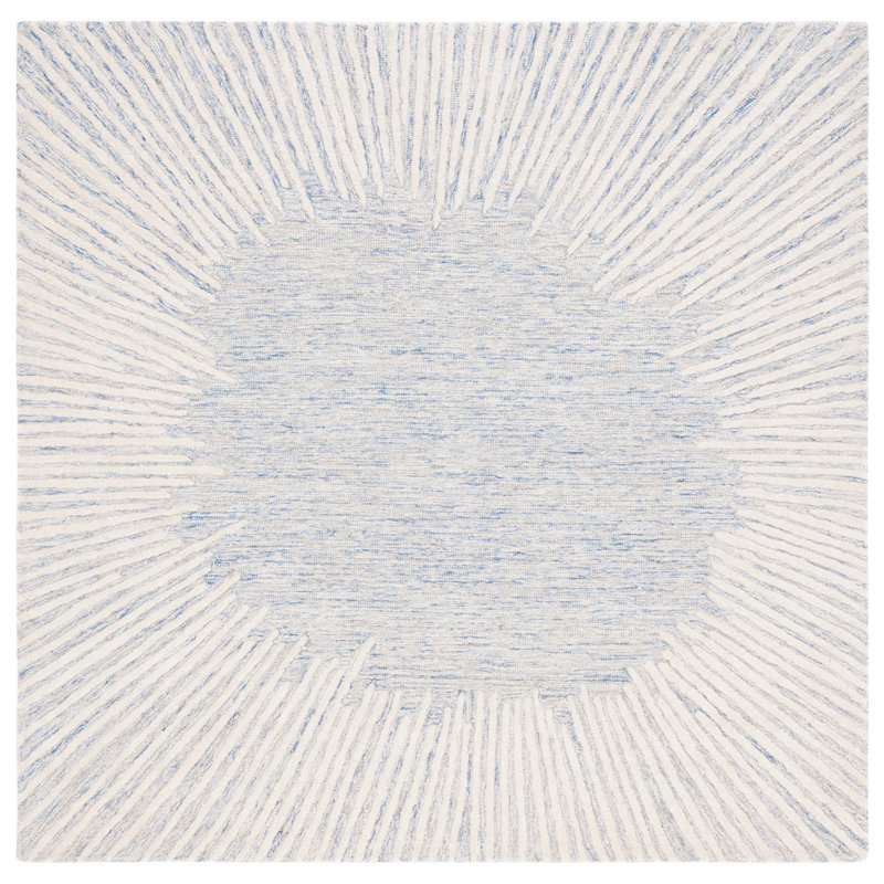 Antonitte Hand Tufted Wool/Cotton Abstract Rug in Blue/Ivory, Square 8'