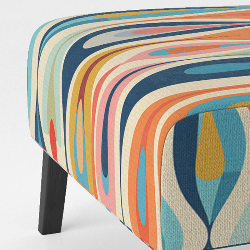 Retro Abstract Drops XI - Upholstered Contemporary Slipper Chair, Geometric Abstract Accent Chair, Blue/Orange