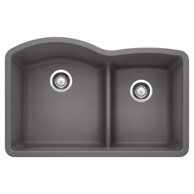 Diamond SILGRANIT 32" 60/40 Double Bowl Undermount Kitchen Sink with Low Divide - Cinder