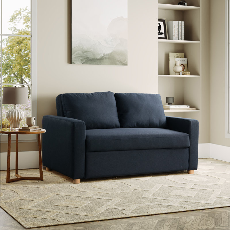 Serta Trinity 66.1" Full Size Convertible Sofa Bed Loveseat, Dream Coil Comfort, Easy Assembly, Navy Woven