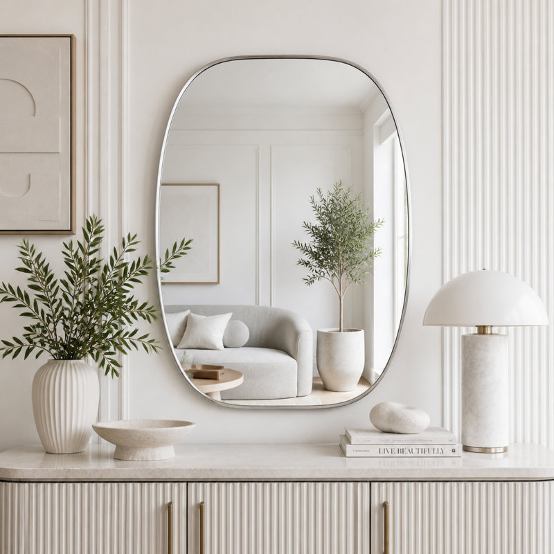 Miroir de salle de bain ovale avec cadre en métal, Argent