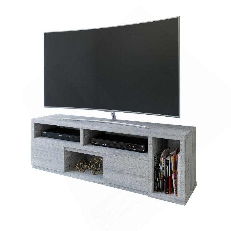Console réglable et extensible pour téléviseur de 65 po ou moins, finition grise avec beaucoup de rangement et design polyvalent
