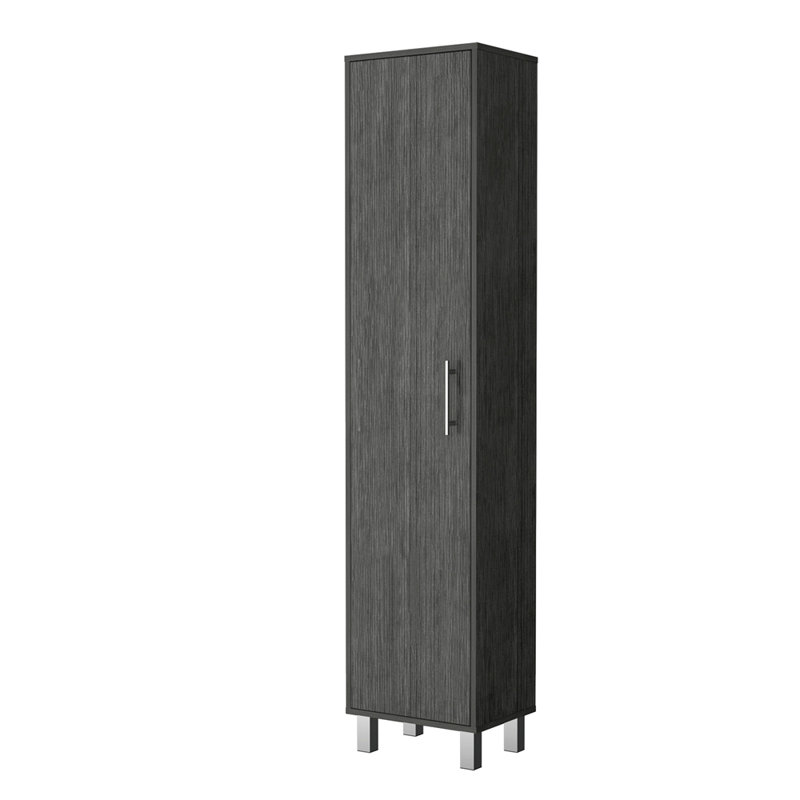 3 Broom Hangers Tall Storage Cabinet, Smokey Oak
